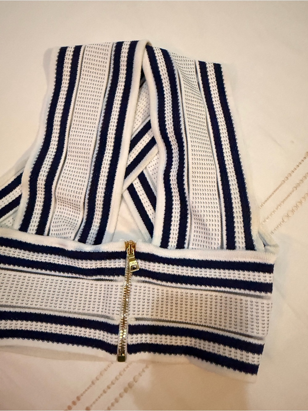 BALMAIN Striped Cross-Front Knit Crop Top - White & Navy GOLD ZIP Sz 34 36 - Picture 10 of 14